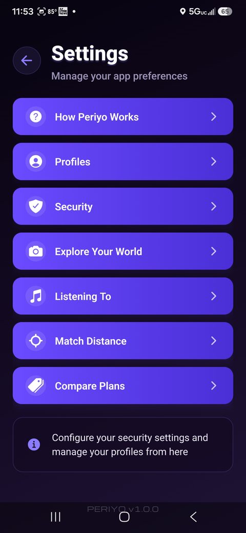Settings menu